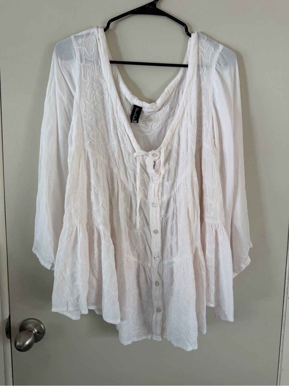 Sacred Threads White Embroidered Button-Front Tunic